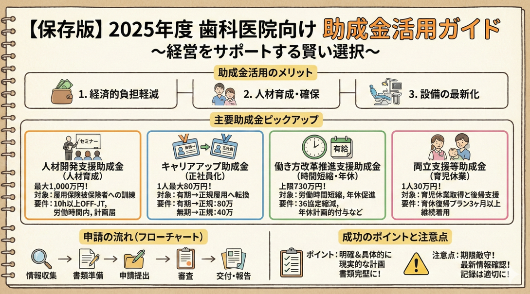 1.歯科医院における助成金の重要性とは?
歯科医院を運営し、患者に最適な治療を提供するためには、適切な設備や人材が欠かせません。しかし、これらを確保するためには多大なコストがかかります。そこで、助成金の活用が非常に重要となります。助成金は、歯科医院運営に次のようなメリットをもたらします。
助成金のメリットと必要性
経済的負担の軽減 助成金を活用することで、高額な医療機器の購入や院内設備の改修など、大きな投資が必要なプロジェクトの費用負担を大幅に軽減できます。これにより、歯科医院の経営が安定しやすくなります。
人材育成と確保 助成金を活用することで、スタッフの研修や新規採用にかかる費用を削減できます。従業員のスキルアップを支援し、優秀な人材の確保につながります。
設備の最新化 医療機器導入助成金や施設改修助成金を利用することで、最新の治療技術や設備を導入しやすくなります。これにより、患者に対してより高品質な医療サービスを提供できるようになります。